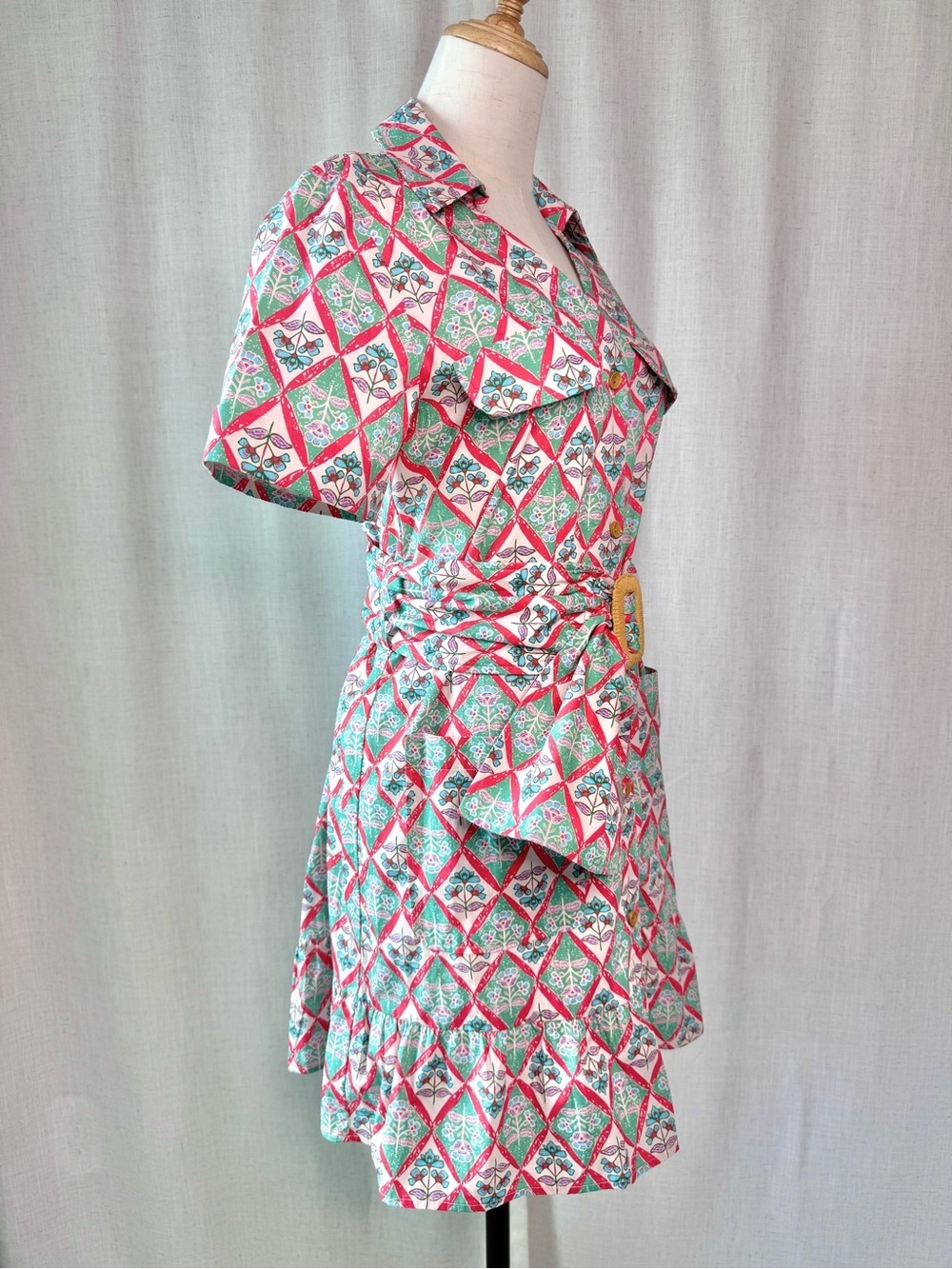 Karlie Naomi Paris Floral Shirt Dress w Belt Green Print Size Small NWT - Picture 5 of 15